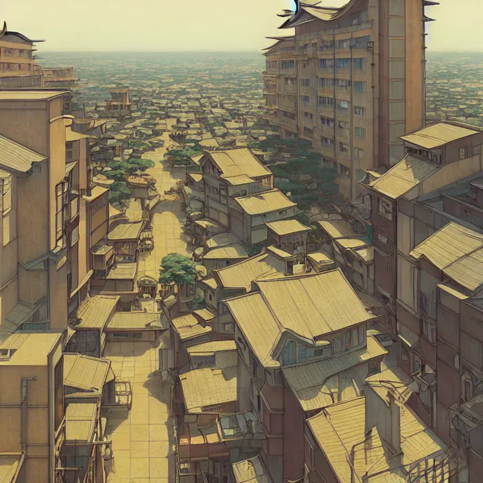 Image similar to empty japanese city, summer, in the style of studio ghibli, j. c. leyendecker, greg rutkowski, artem