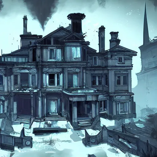 Prompt: an old abandoned mansion, dishonored game artstyle