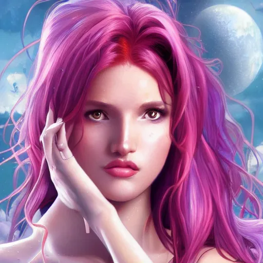 Image similar to ultra realistic illustration, bella thorne as starfire anime, intricate, elegant, highly detailed, digital painting, artstation, concept art, smooth, sharp focus, illustration, art by artgerm and greg rutkowski and alphonse mucha and wlop