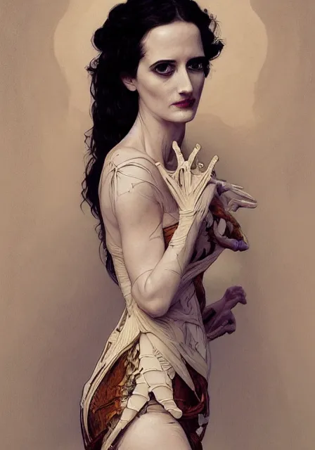 Image similar to eva green in skeleton mummy, intricate, elegant, highly detailed, digital painting, artstation, concept art, smooth, sharp focus, illustration, art by artgerm and greg rutkowski and alphonse mucha and william - adolphe bouguereau