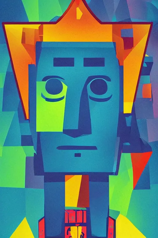 Image similar to cubist moai statue cutout digital illustration cartoon colorful beeple