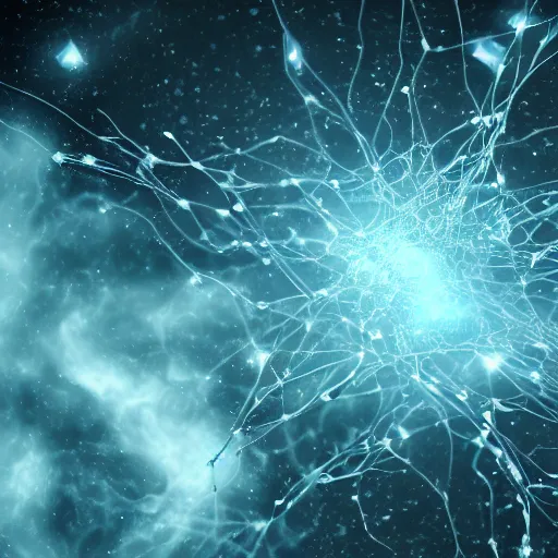 Image similar to army of interconnected neurons made of steel in space with hubble background, vray, 5 5 mm