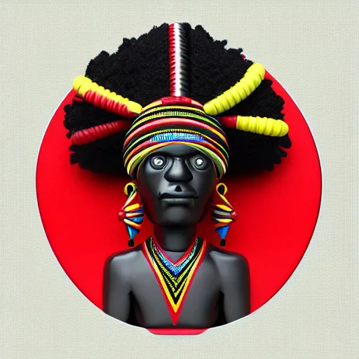 Image similar to african tribal chief vinyl art toy, detailed product photo, 3 d render,