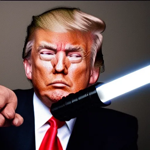 Image similar to donald trump with a lightsaber, dynamic lighting, highly detailed