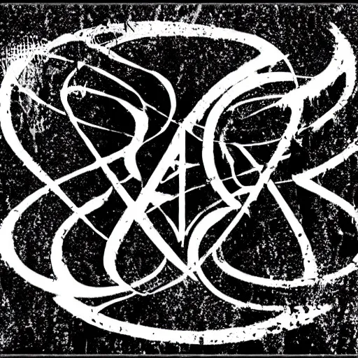 Image similar to black metal band logo, unreadable text, metal font, looks like a tree silhouette, complex lines, horizontal