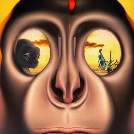 Image similar to lofi monkey mirrors human face, Pixar style by Tristan Eaton Stanley Artgerm and Tom Bagshaw, high detail