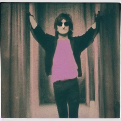 Image similar to john lennon in pink paradise, polaroid photo, perfect photo, photo pinterest, polaroid photo, perfect photo, photo pinterest