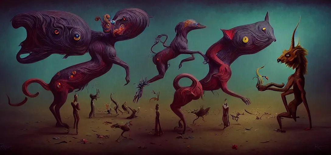 Image similar to strange mythical beasts of whimsy, surreal dark uncanny painting by ronny khalil