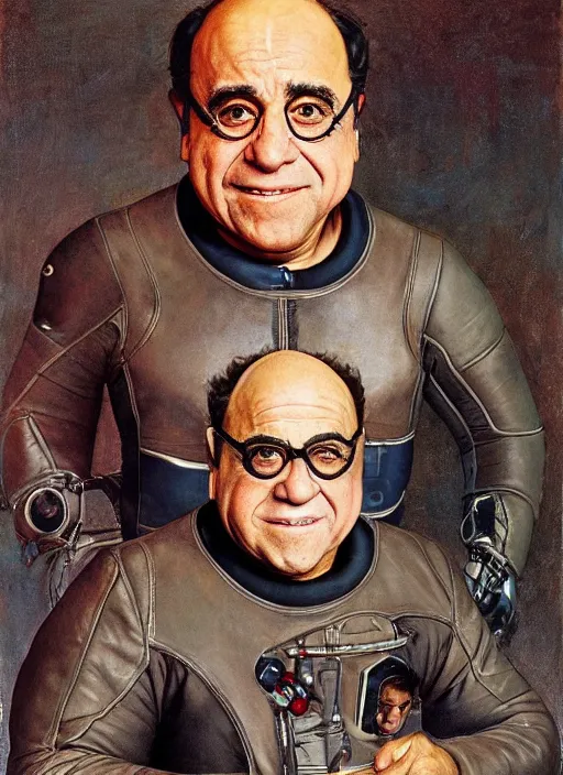 Image similar to upper body portrait of danny devito wearing a leather spacesuit by norman rockwell and mandy jurgens and john singer sargent