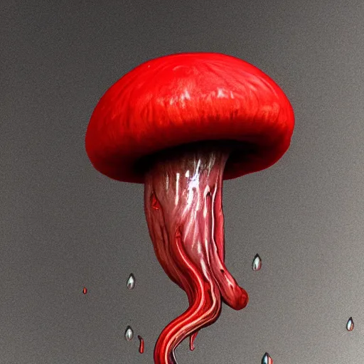 Image similar to !dream an alien mushroom with tentacles, a red cap, oozing black goo melty, drippy, unreal engine