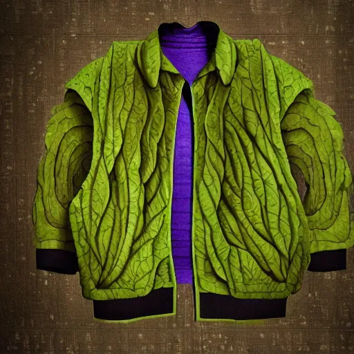 Image similar to jacket made out of cabbage, photorealistic, studio, detailed