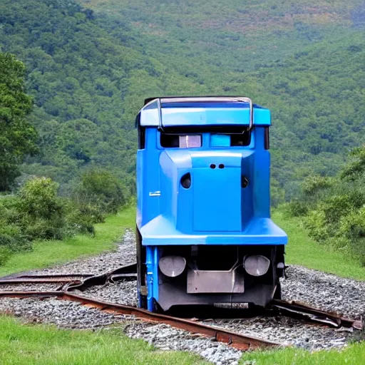 Prompt: a blue hexagonal train