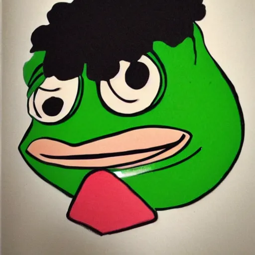 Image similar to pepe the frog with curly hair as a hot girl