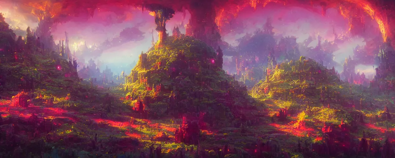 Image similar to ” otherwordly whimsical landscape, [ cinematic, detailed, epic, widescreen, opening, establishing, mattepainting, photorealistic, realistic textures, octane render, art by paul lehr ] ”