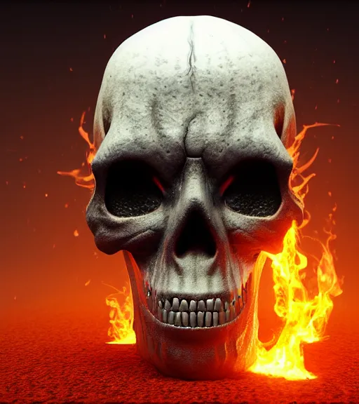 Image similar to burning skull, baked bean texture, by zdzislaw beksinski, octane render, unreal engine 5, trending on artstation