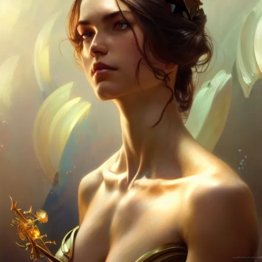 Image similar to , muscular upper body, D&D, fantasy, intricate, elegant, highly detailed, digital painting, artstation, concept art, smooth, sharp focus, illustration, art by artgerm and greg rutkowski and alphonse mucha