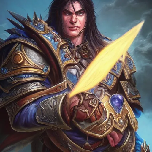 Image similar to varian wrynn possessed by kelthuzad, naxxramas, worlf of warcraft, dmitry prozorov style, artstation, extremely detailed, 8 k, high quality, beatufil painting