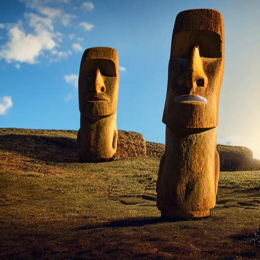 Image similar to worlds worst easter island statue with the face of Gru, nose of Gru, Gru of despicable me, soft lighting, crepuscular rays, realistic octane render, 8k, ultra detailed, concept art