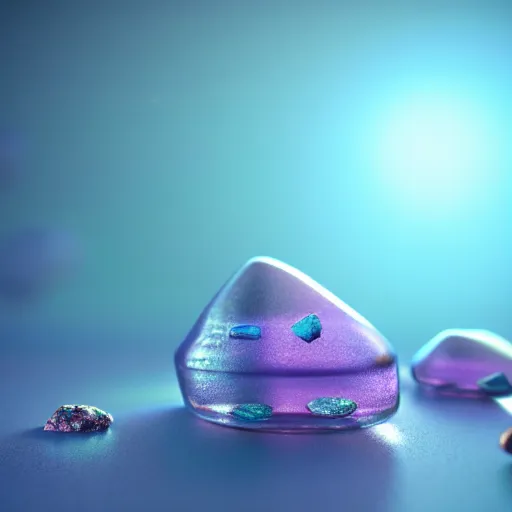 Image similar to studio photo of precious stones with fungal cultures and mold with little pastel coloured filaments in microscope, octane render, tilt shift, polarized light, ultrasharp focus, unreal engine 5, bokeh background, hyperrealism, vray