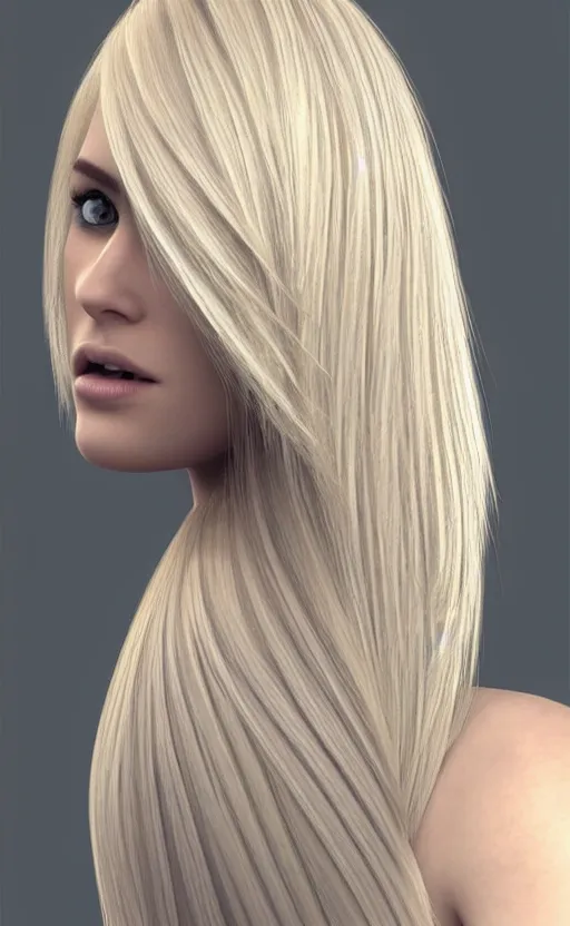 Image similar to beautiful blond hairstyle, pinterest hair picture, back of the hair, photograph, 3d render, highly realistic, concept art, highly detailed, full frame, no cut off of hair