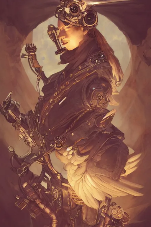 Image similar to anthropomorphic hawk as steampunk half - cyborg, western, high fantasy, dnd, smooth, sharp focus, illustration, highly detailed, digital painting, artstation, concept art, by disney animation, rossdraws, alphonse mucha, frank fanzzeta, collectible card art