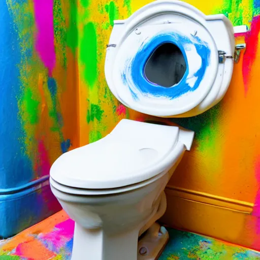 Image similar to photograph of a toilet. the toilet is covered in paint.