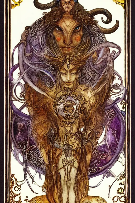 Image similar to aries zodiac artwork, mystic tarot style, detailed, 8 k, symmetrical, by brian froud