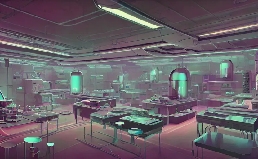 Image similar to Interior shot of a futuristic laboratory by Petros Afshar and Beeple, James Gilleard, Mark Ryden, Wolfgang Lettl highly detailed