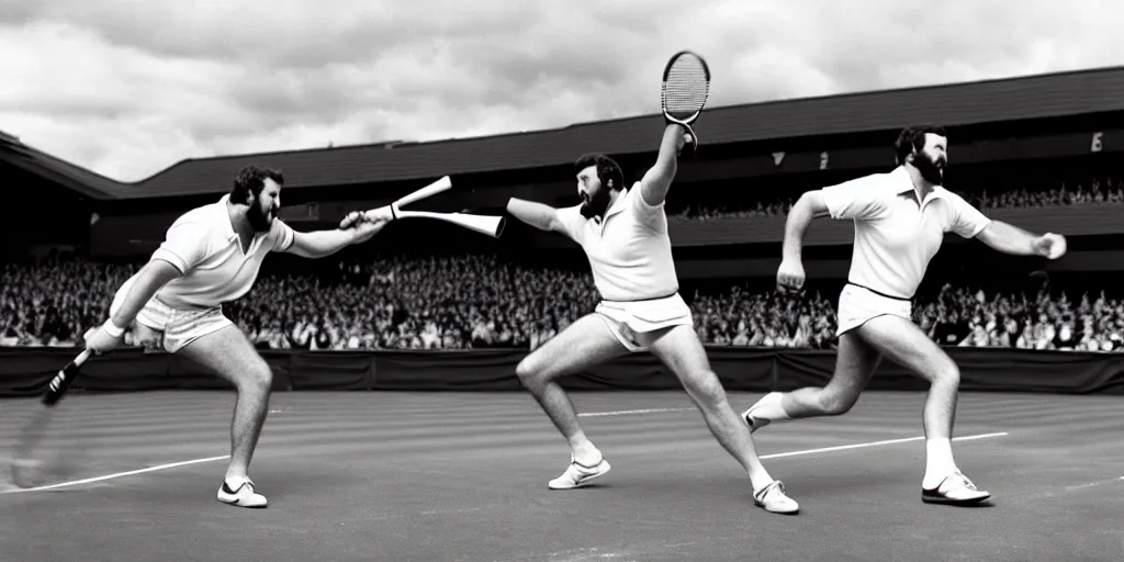 Image similar to photo of geoff capes wiining wimbledon tennis final against steve silk hurley