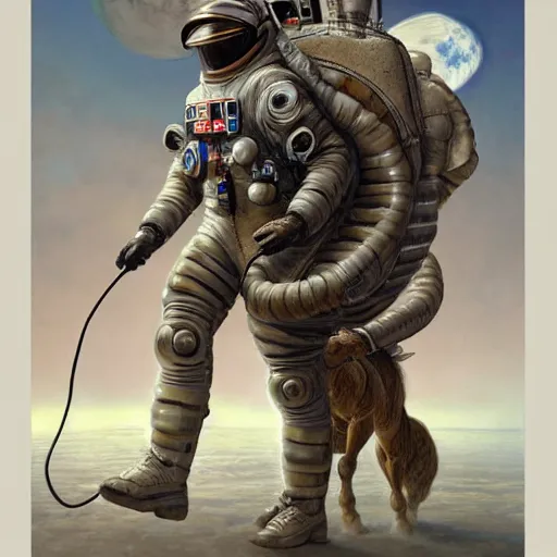 Image similar to astronaut, carrying a horse on his shoulders, industrial sci - fi, by mandy jurgens, ernst haeckel, james jean