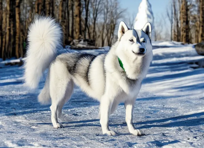 Image similar to film still of an anthropomorphic standing upright man dog white vested husky!!!!!! in a white vest wearing a white vest!!!!! in the new sci - fi movie, 8 k