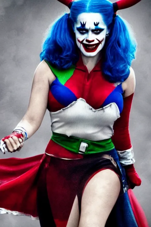 Image similar to film still of Salma Hayek as Harley Quinn in Joker, 4k