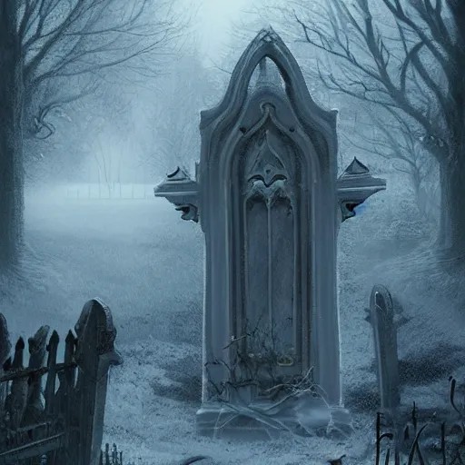 Prompt: a ghost in a graveyard, horror, creepy, mystery, digital art, trending on artstation, by Stephen king and Thomas Kinkade