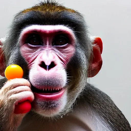 Image similar to a photo of a monkey dentist with clown paint, sidelit