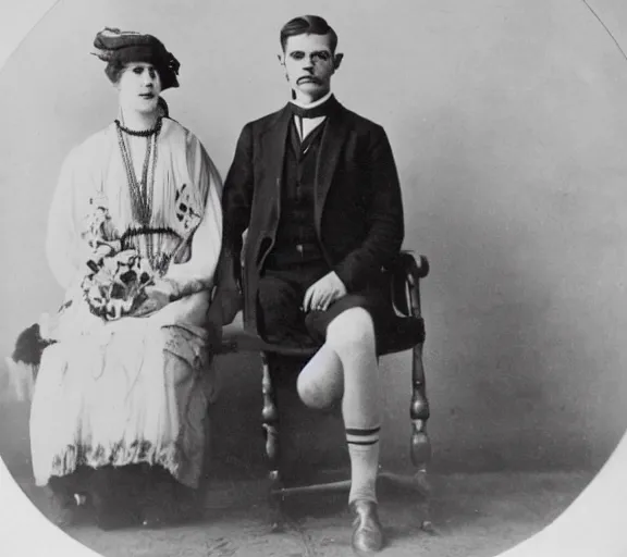 Prompt: color photo of attractive man and woman, age 40, in the year 1915