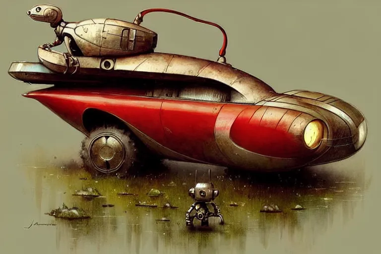 Image similar to adventurer ( ( ( ( ( 1 9 5 0 s retro future robot mouse amphibious vehical home. muted colors. ) ) ) ) ) by jean baptiste monge!!!!!!!!!!!!!!!!!!!!!!!!! chrome red