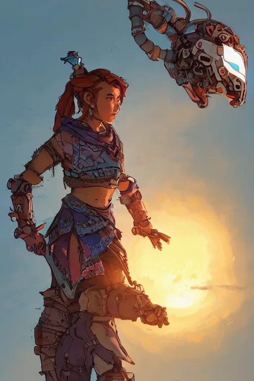 Image similar to combination suit armor aloy horizon forbidden west horizon zero dawn robot ninja mask helmet backpack tribal, art gta 5 comics, official fanart behance hd artstation by jesper ejsing, by rhads, makoto shinkai and lois van baarle, ilya kuvshinov, ossdraws radiating a glowing aura cgi rtx 2 0 2 2