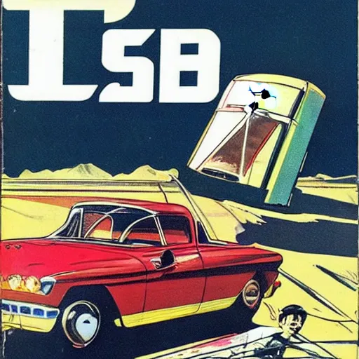 Image similar to tesla cyber truck, 1 9 6 0 s magazine art