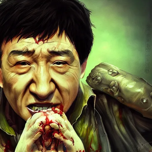 Image similar to a zombie Jackie Chan by WLOP, dark fantasy, trending on artstation