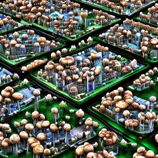 Image similar to city made out of mushroom housing, realistic, hdr, hdd, clear image,