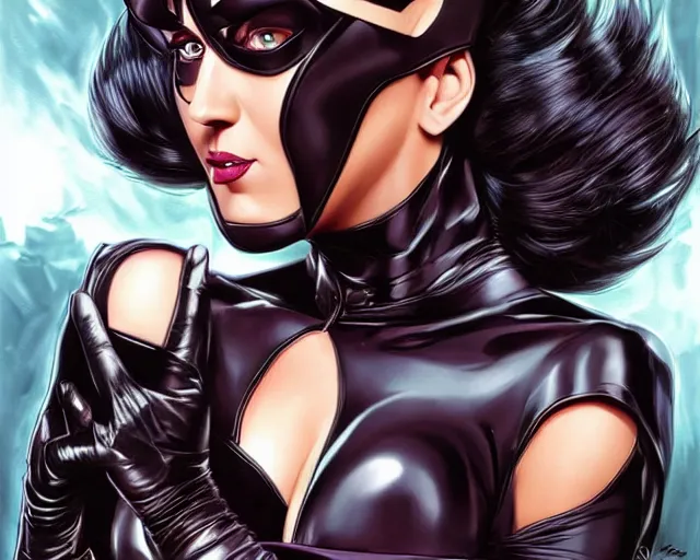 Image similar to katy perry as catwoman, intense fan art comic book cover art, sharp, smooth, ultra fine detail, art by artgerm, wlop, rutkowski
