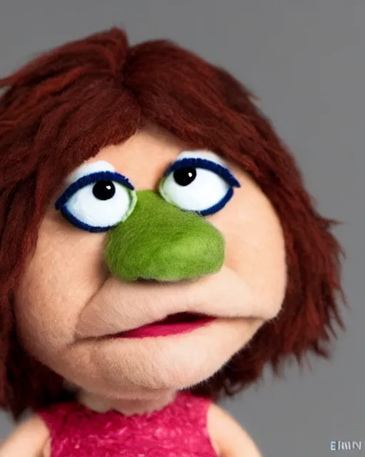 Image similar to erin hannon as a muppet. highly detailed felt. hyper real photo. 4 k.