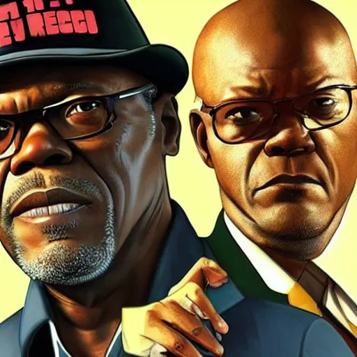 Prompt: Samuel L. Jackson on GTA V cover art