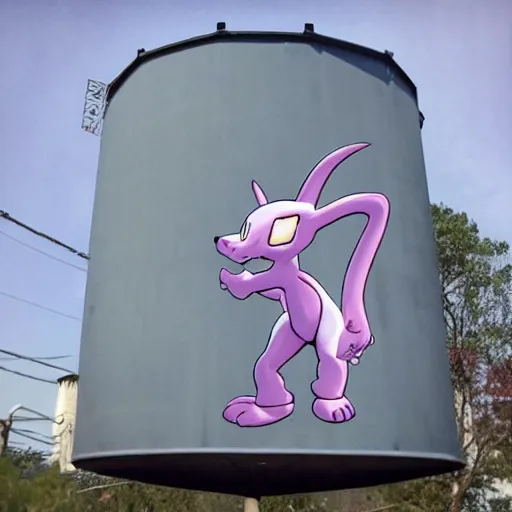 Image similar to MewTwo on a water tank in Newark