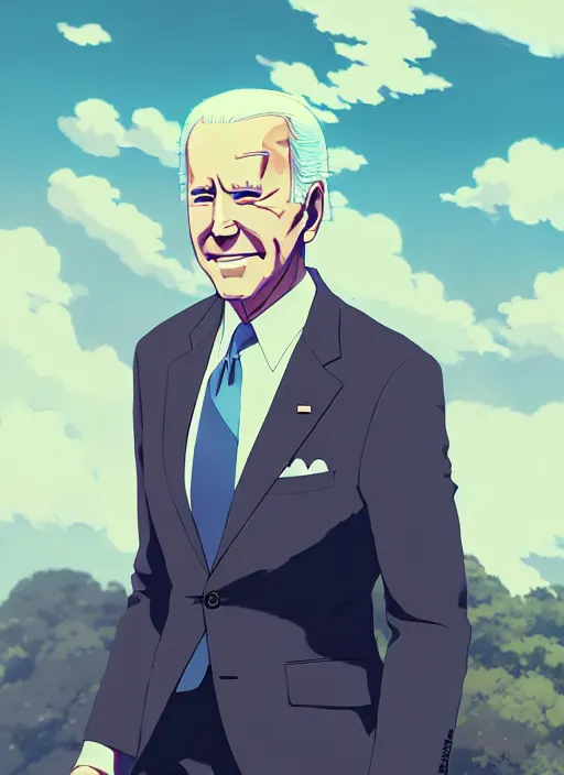 Prompt: portrait of joe biden, cloudy sky background lush landscape illustration concept art anime key visual trending pixiv fanbox by wlop and greg rutkowski and makoto shinkai and studio ghibli