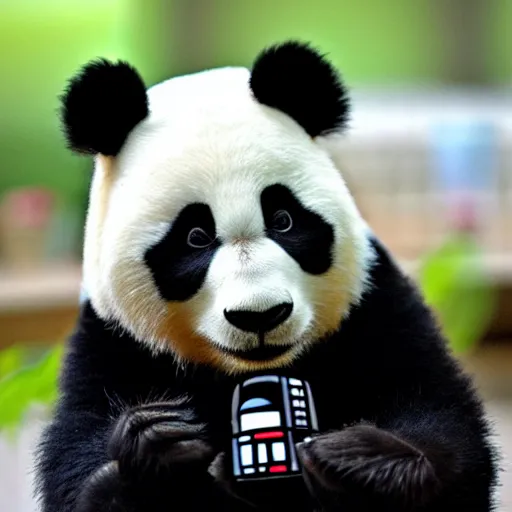 Prompt: panda with a darth vader face