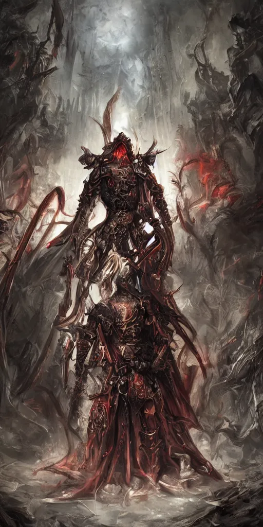 Image similar to Path of Exile, Sirius, bronze face, red eyes, male image with bronze black armor, sitting on the throne, inside the ruined gothic church, black shadows, dark red bloody fog fly around, [[blood]], Anachronism, painting, dark fantasy, steampunk, 4k, perfect quality,