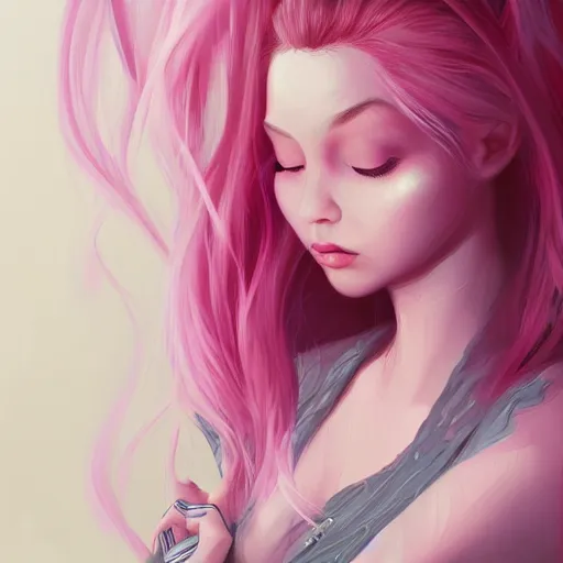 Prompt: teen girl, pink hair, gorgeous, shocked look, empty eyes, amazing, elegant, intricate, highly detailed, digital painting, artstation, concept art, sharp focus, illustration, art by Ross tran