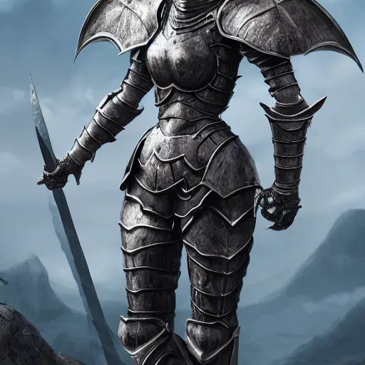 Image similar to highly detailed realistic stunning shot of a beautiful anthropomorphic female knight but as a dragon, doing a majestic and elegant pose, armor made of steel, sharp claws, HD octane render, epic cinematography, fantasy, Artstation, Deviantart, Furaffinity