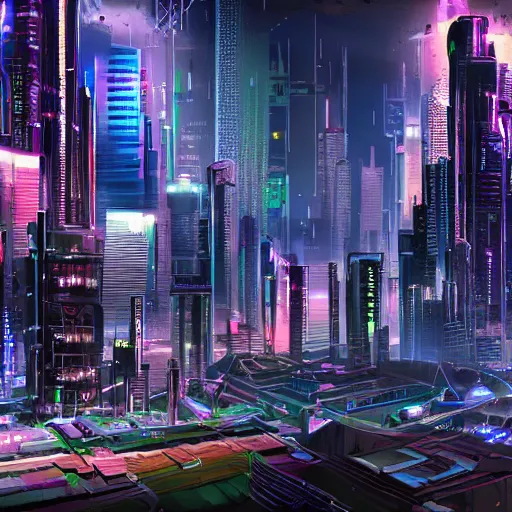 Prompt: a cyberpunk city